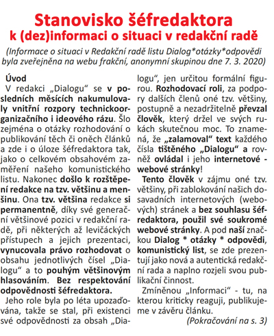 Vyjádření Z. Košťála v tištěném vydání č. 350 (Březen-Duben 2020) Vyjádření Z. Košťála v tištěném vydání č. 350 (Březen-Duben 2020)